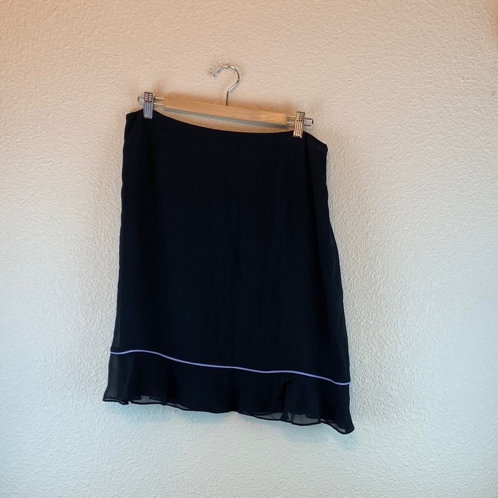Cynthia Howie black silk skirt Sz 14p y2k ruffle sheer date night 90s New York